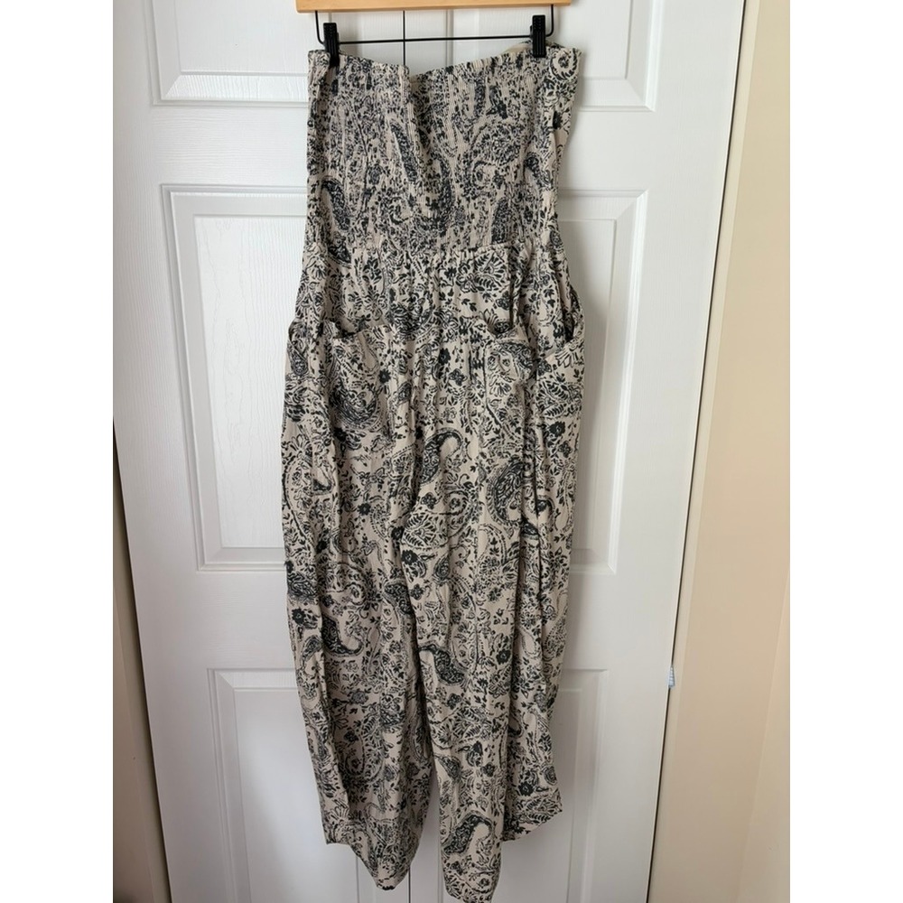 Anthropologie Jumpsuit Women XL-Tall Grey Paisley Strapless Wide Leg Smocked - Picture 4 of 7
